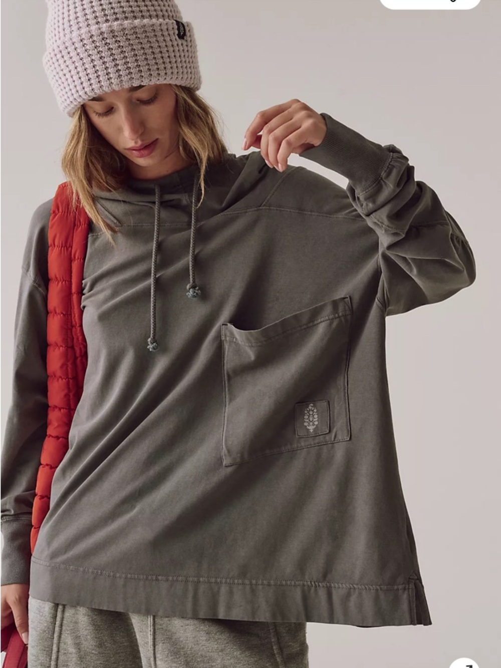 Free People Hot Shot Hooded Layer In Gunmetal - Picture 2 of 10